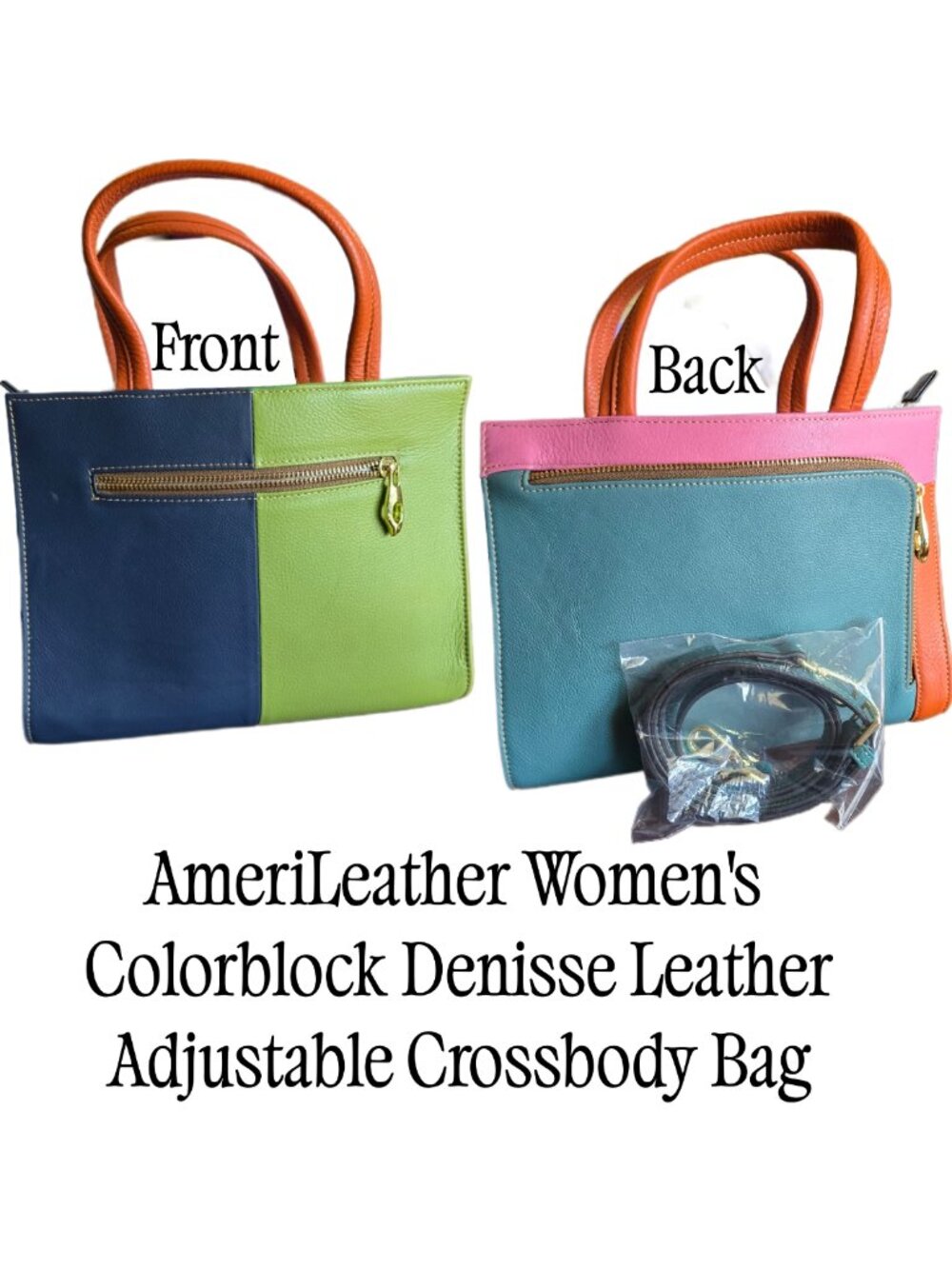 AmeriLeather Women's Colorblock Denisse Leather Adjustable Crossbody Bag